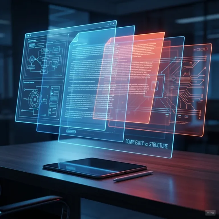 Ein digitales Tablet auf einem Schreibtisch projiziert schwebende holografische Bildschirme mit technischen Diagrammen und Schaltkreisen, die an eine futuristische Datenanalyse erinnern - perfekt für Aufgaben wie das Prüfen von Notarentwürfen in einer modernen Büroumgebung.